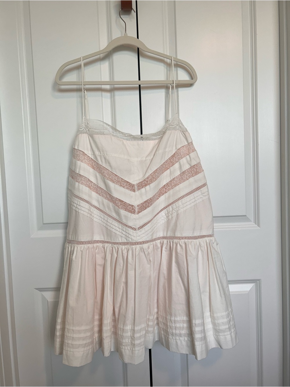 Maeve White & Pink Lace-Trim Mini Dress